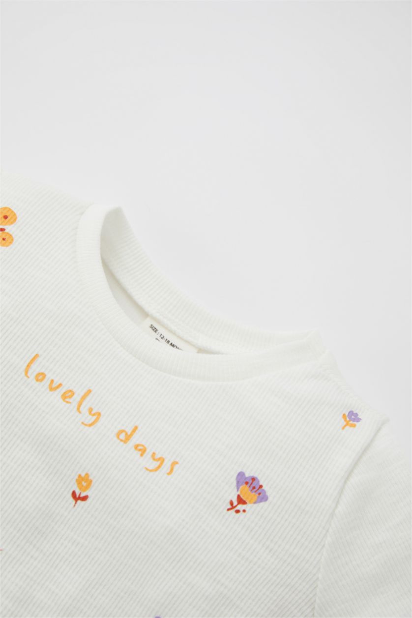 BABY GIRL Ecru Regular Fit Flower Short Sleeve T-Shirt