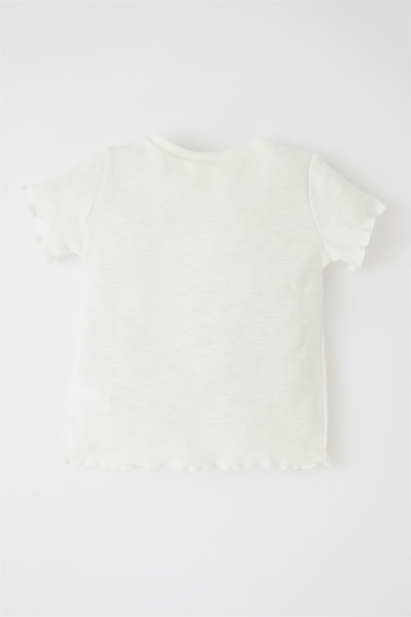 BABY GIRL Ecru Regular Fit Flower Short Sleeve T-Shirt