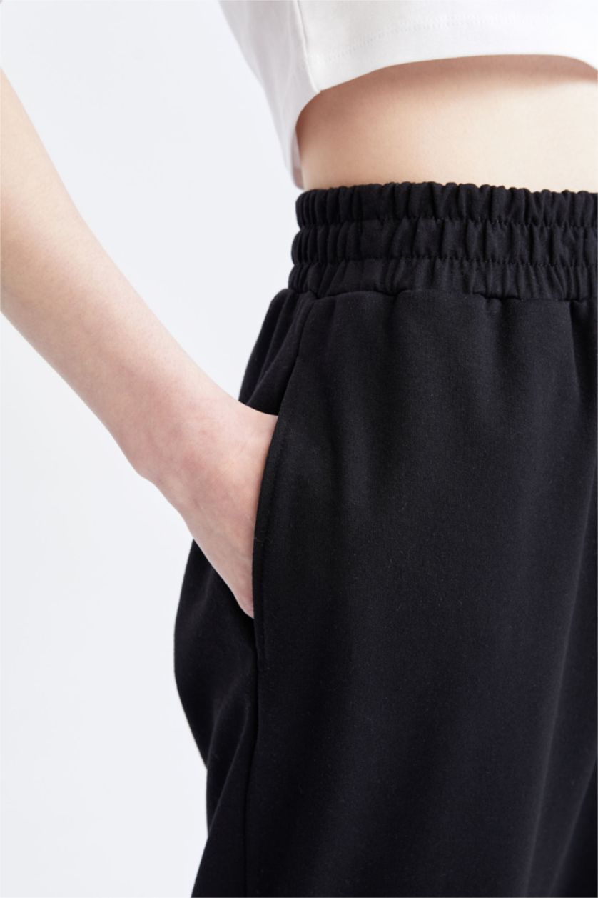 WOMAN Black Oversize Fit Flexible Leg College Printed Thin Sweatshirt Fabric Jogger Sweatpants