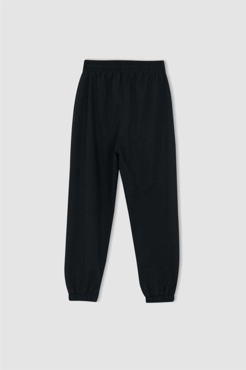 WOMAN Black Oversize Fit Flexible Leg College Printed Thin Sweatshirt Fabric Jogger Sweatpants