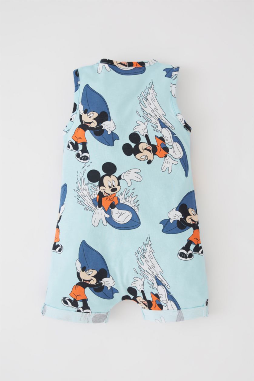 Baby Boy Aqua Regular Fit Button Neck Mickey & Minnie Licensed Jumpsuit