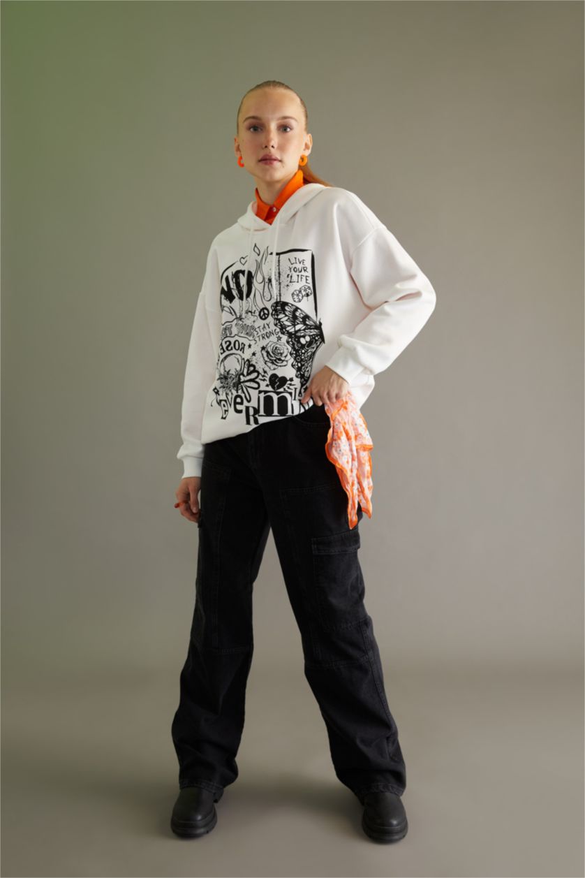 Kadın Siyah Coool Kargo Cepli Geniş Paça Gabardin %100 Pamuk Pantolon