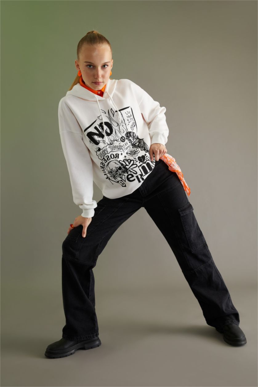 Kadın Siyah Coool Kargo Cepli Geniş Paça Gabardin %100 Pamuk Pantolon