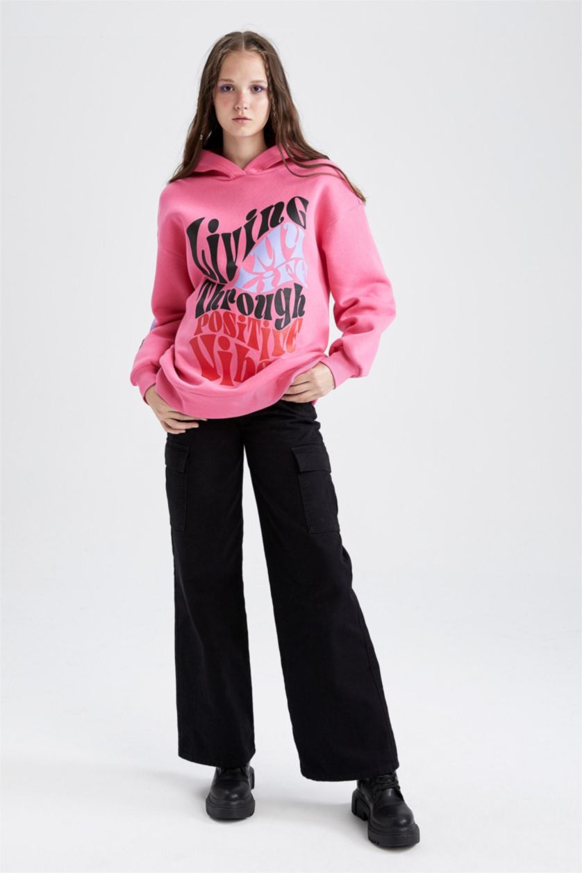 Kadın Siyah Coool Kargo Cepli Geniş Paça Gabardin %100 Pamuk Pantolon