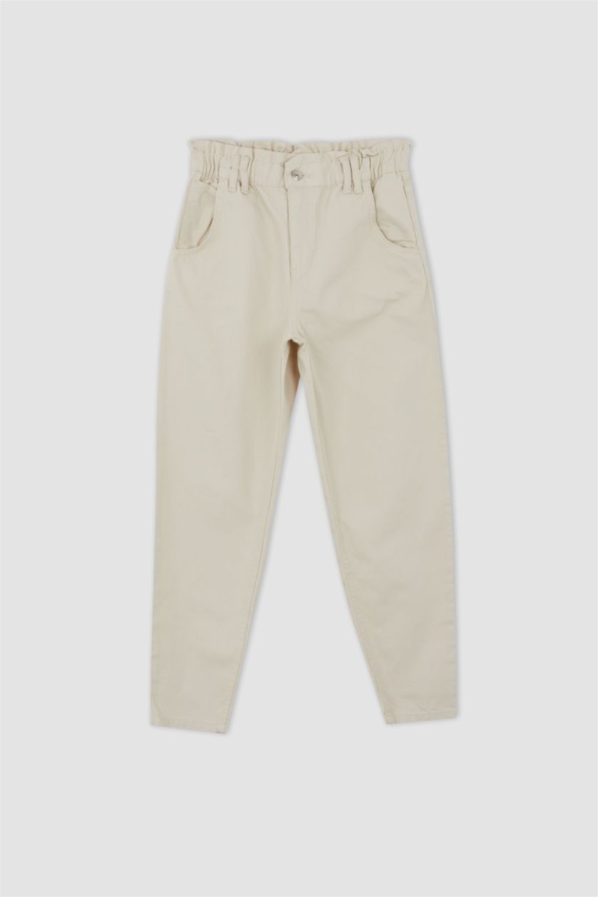 FEMME Beige Pantalon ample en gabardine à taille normale