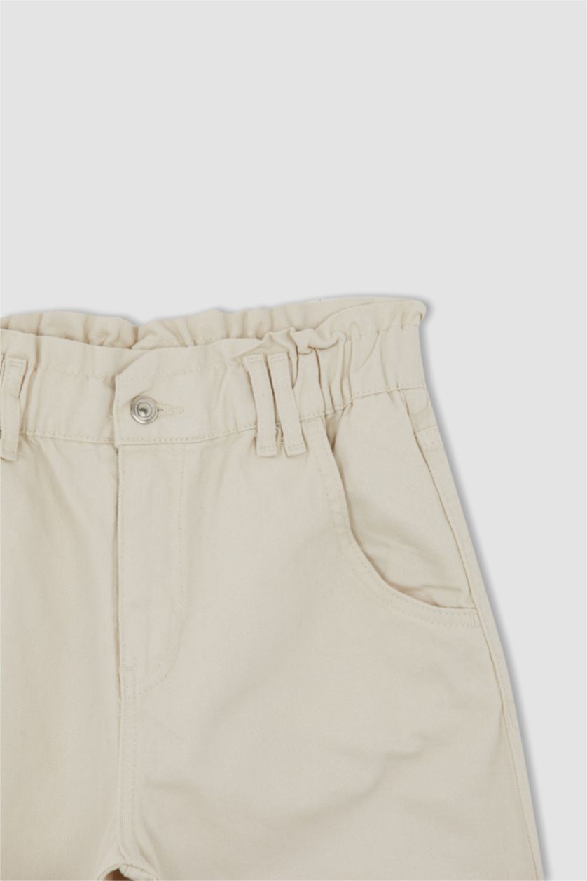 FEMME Beige Pantalon ample en gabardine à taille normale