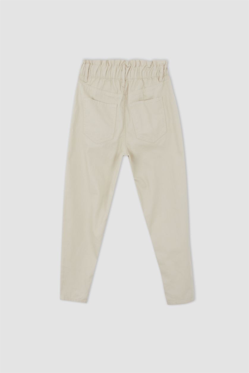 FEMME Beige Pantalon ample en gabardine à taille normale