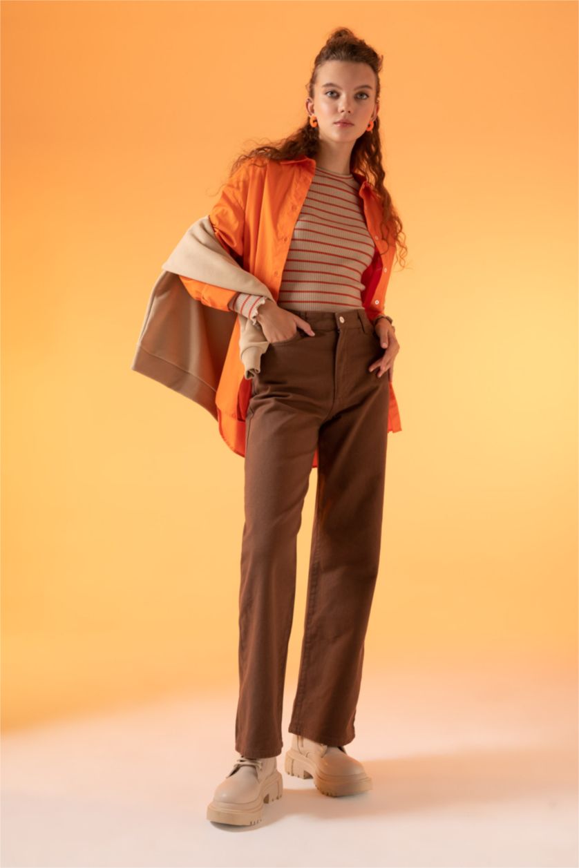 WOMAN Brown High Waist Wide Leg Trousers