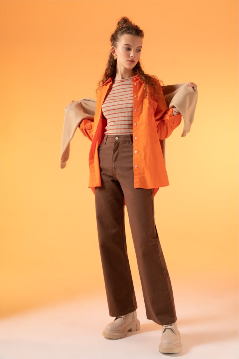 WOMAN Brown High Waist Wide Leg Trousers