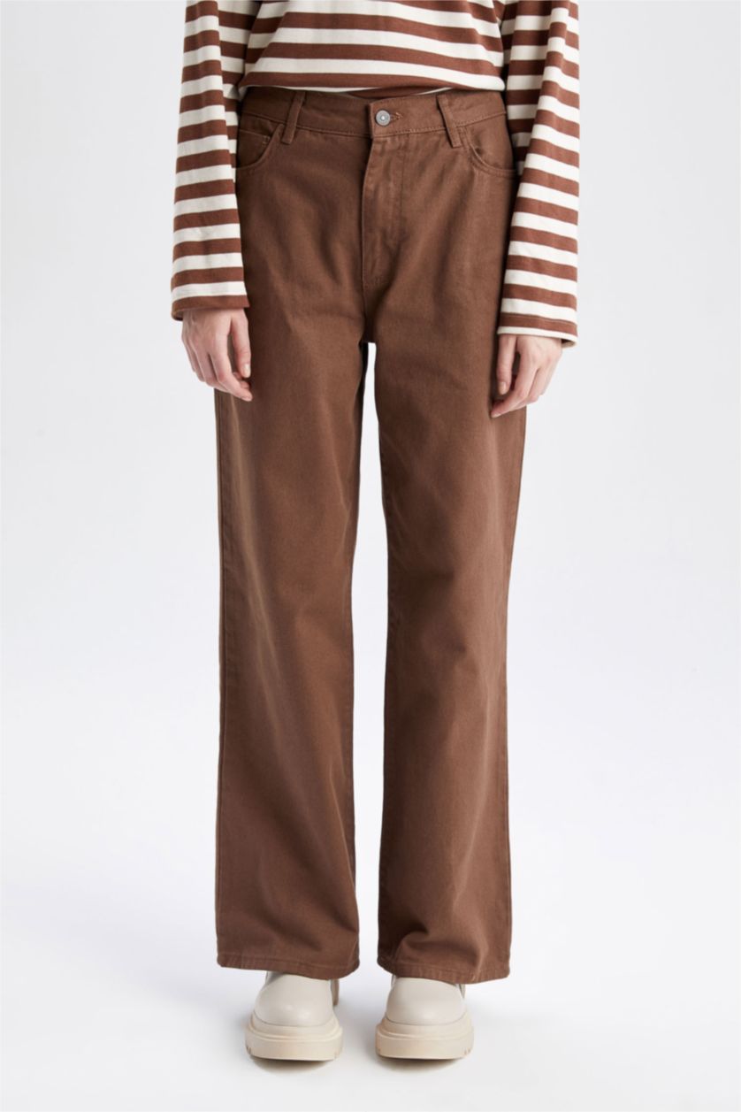 WOMAN Brown High Waist Wide Leg Trousers