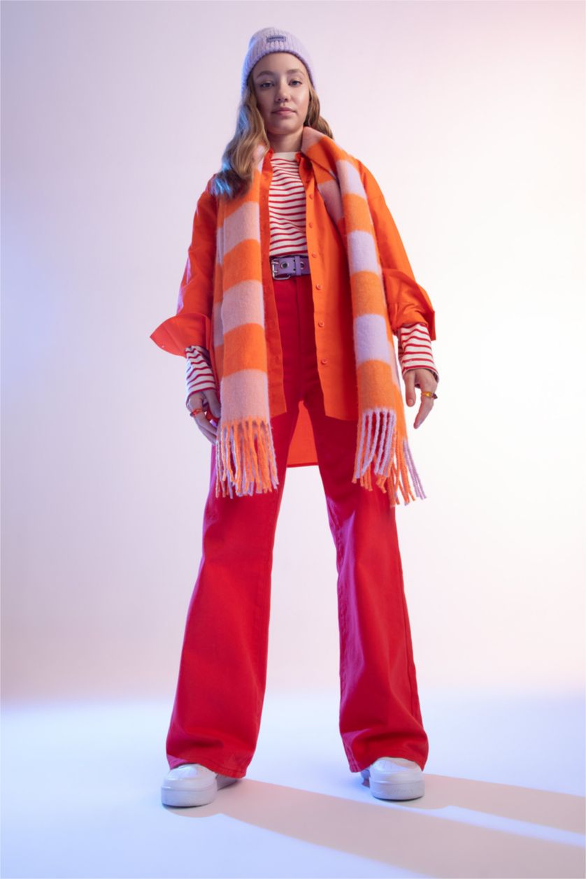 حريمي أحمر بنطلون جبردين وايد ليج