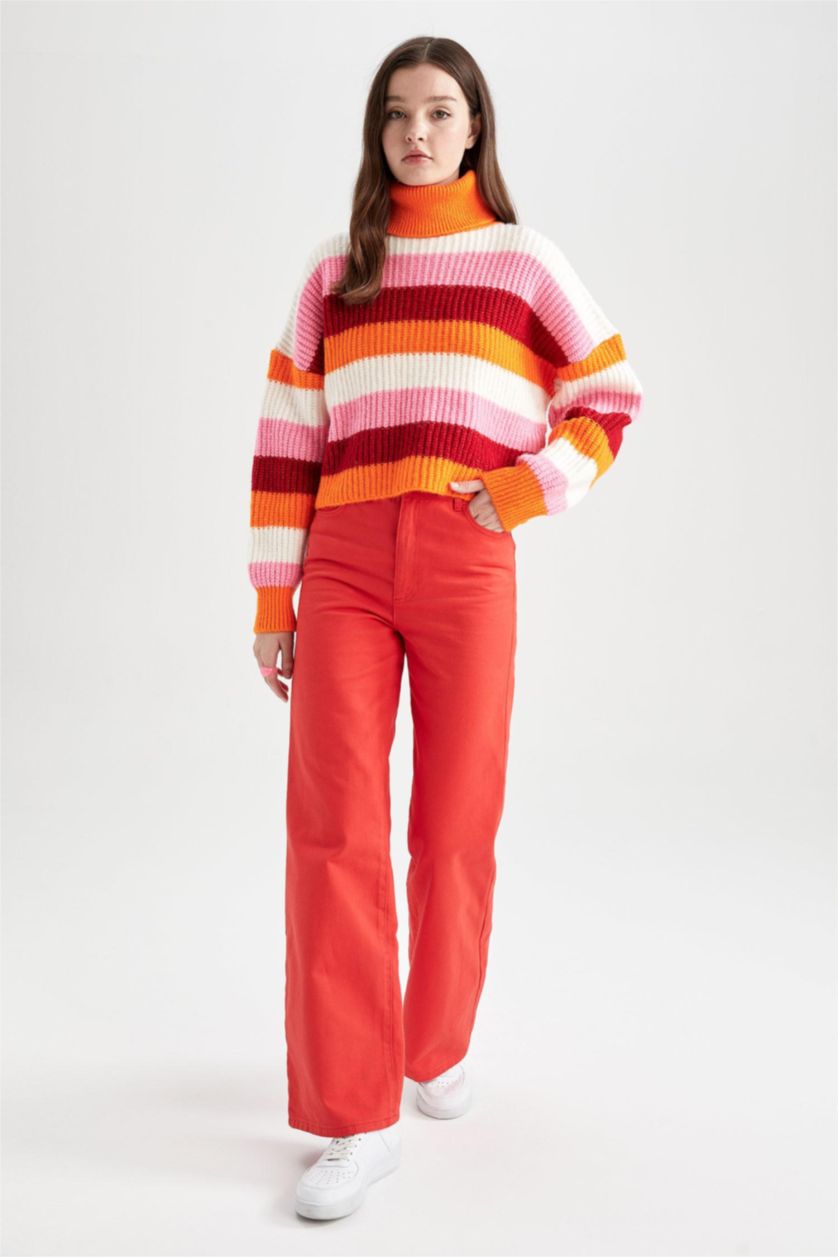 حريمي أحمر بنطلون جبردين وايد ليج