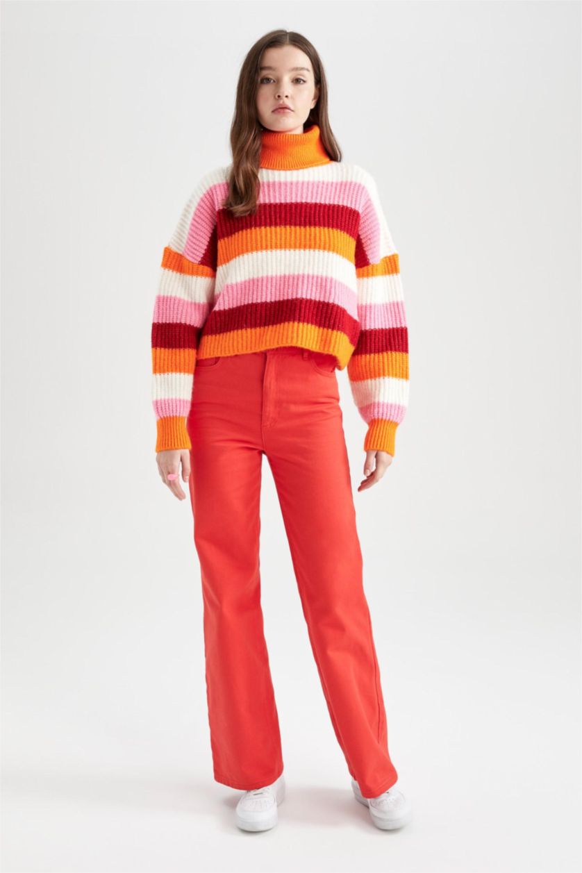 حريمي أحمر بنطلون جبردين وايد ليج