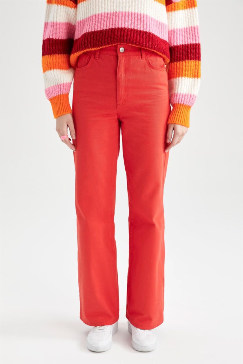 حريمي أحمر بنطلون جبردين وايد ليج