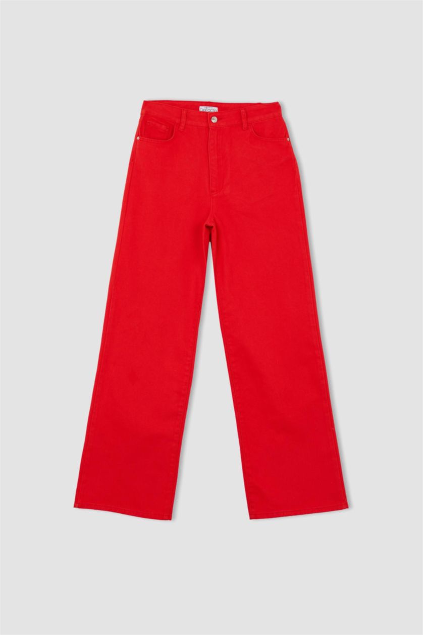 حريمي أحمر بنطلون جبردين وايد ليج