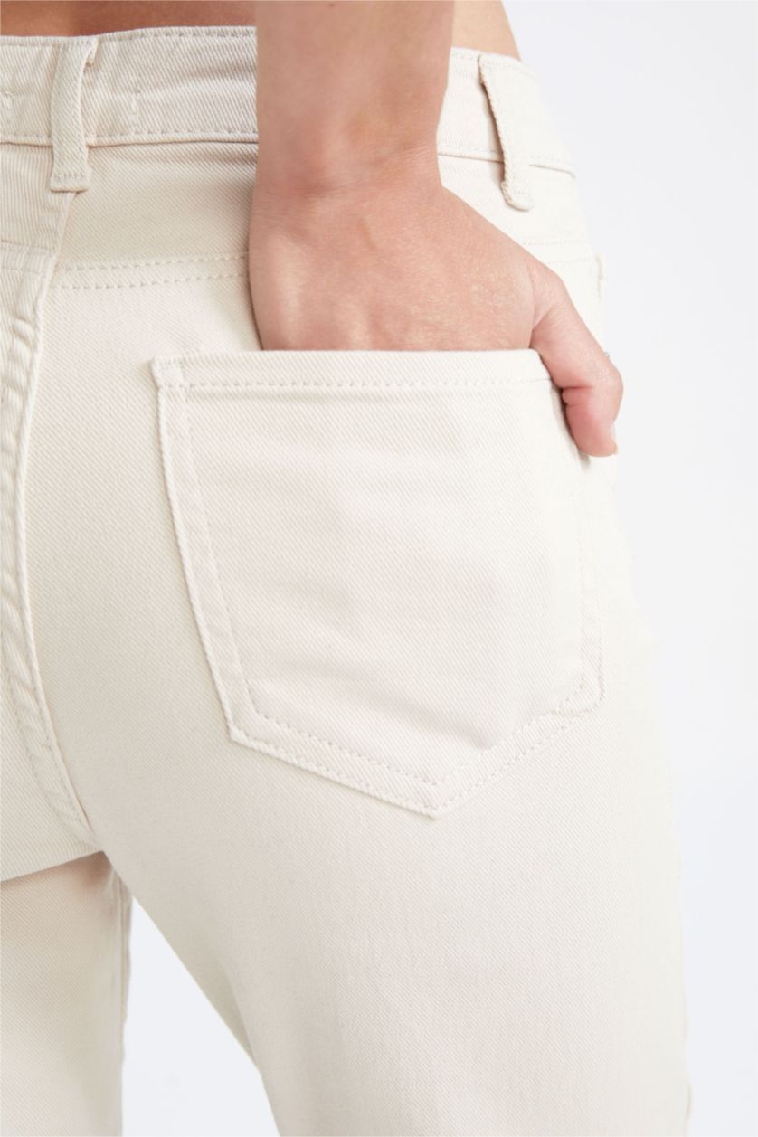 نساء بيج High Waist Mom Fit Trousers