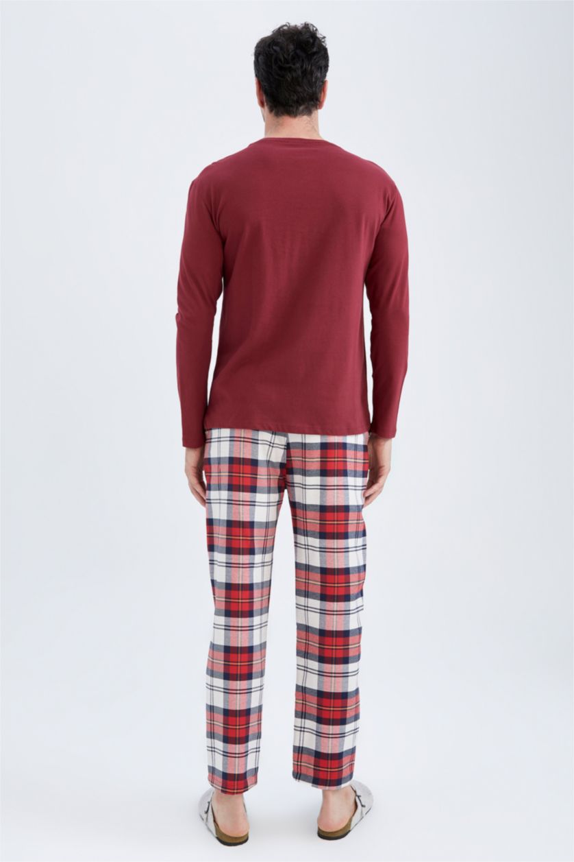 رجالي خمري طقم بيجاما كاروهات قصة عادية كم طويل - قطعتين
