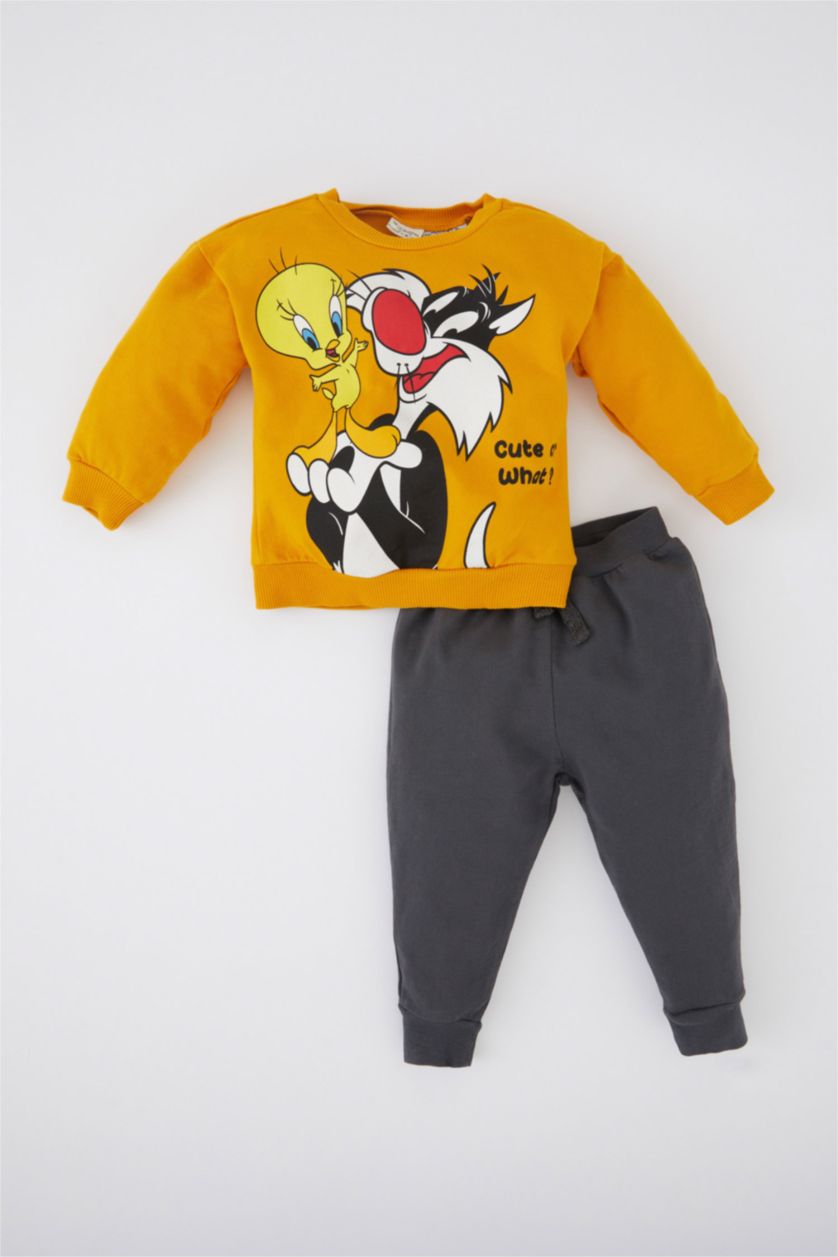 BABY BOY Dark Yellow 2 piece Regular Fit Crew Neck Looney Tunes Licensed Set