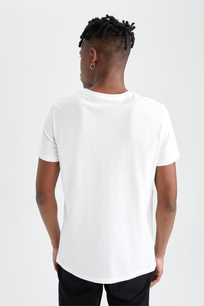 رجالي أبيض تي شيرت مطبوع سليم فيت بياقة مستديرة