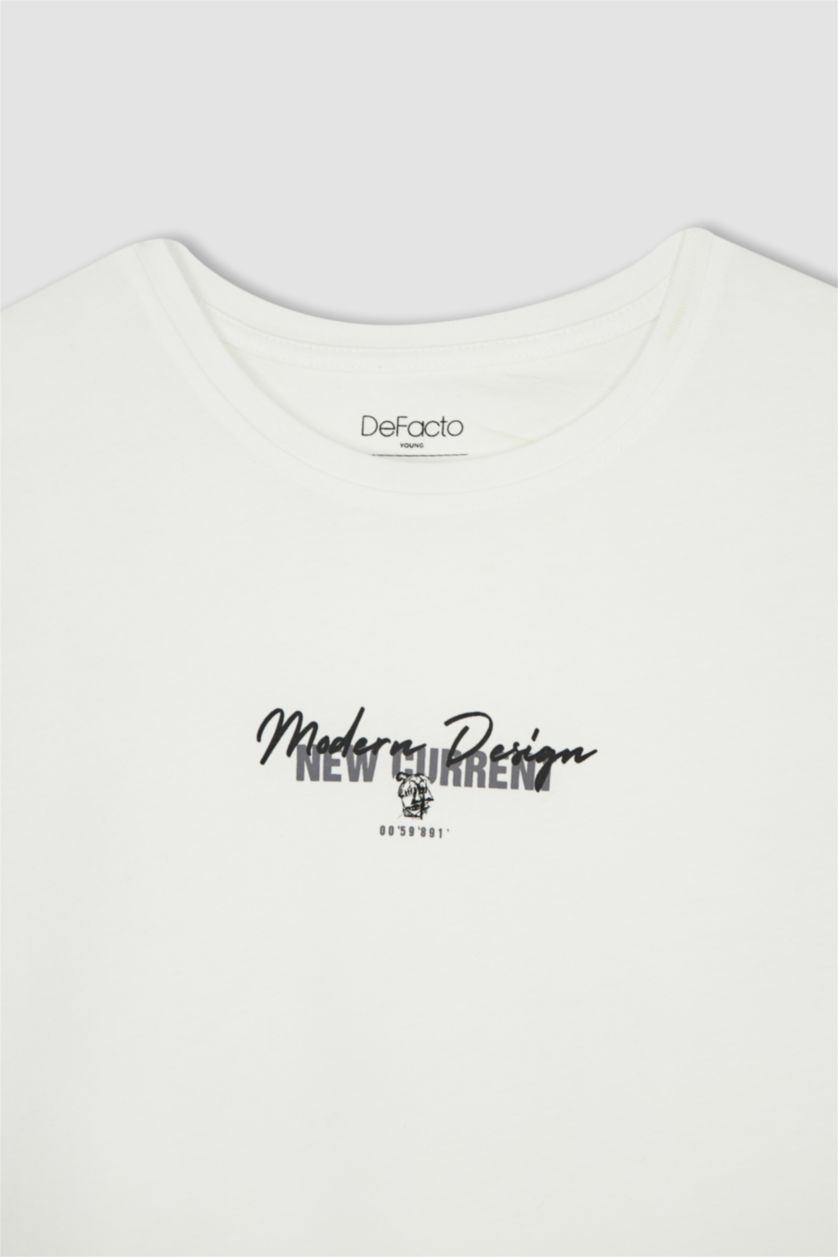 رجالي أبيض تي شيرت مطبوع سليم فيت بياقة مستديرة