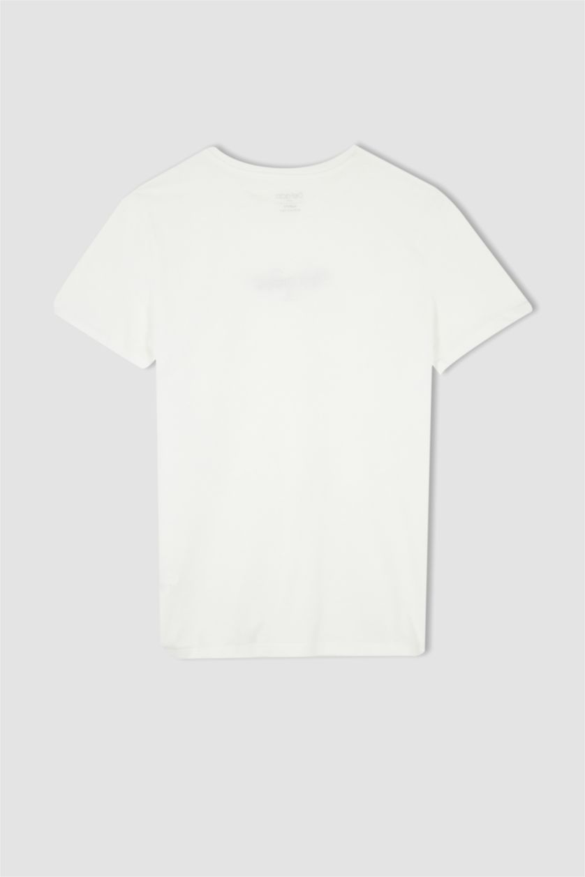 رجالي أبيض تي شيرت مطبوع سليم فيت بياقة مستديرة