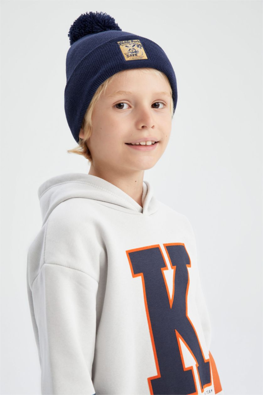 Erkek Çocuk - Genç Erkek Lacivert Erkek Çocuk Dokuma Etiketli Triko Bere