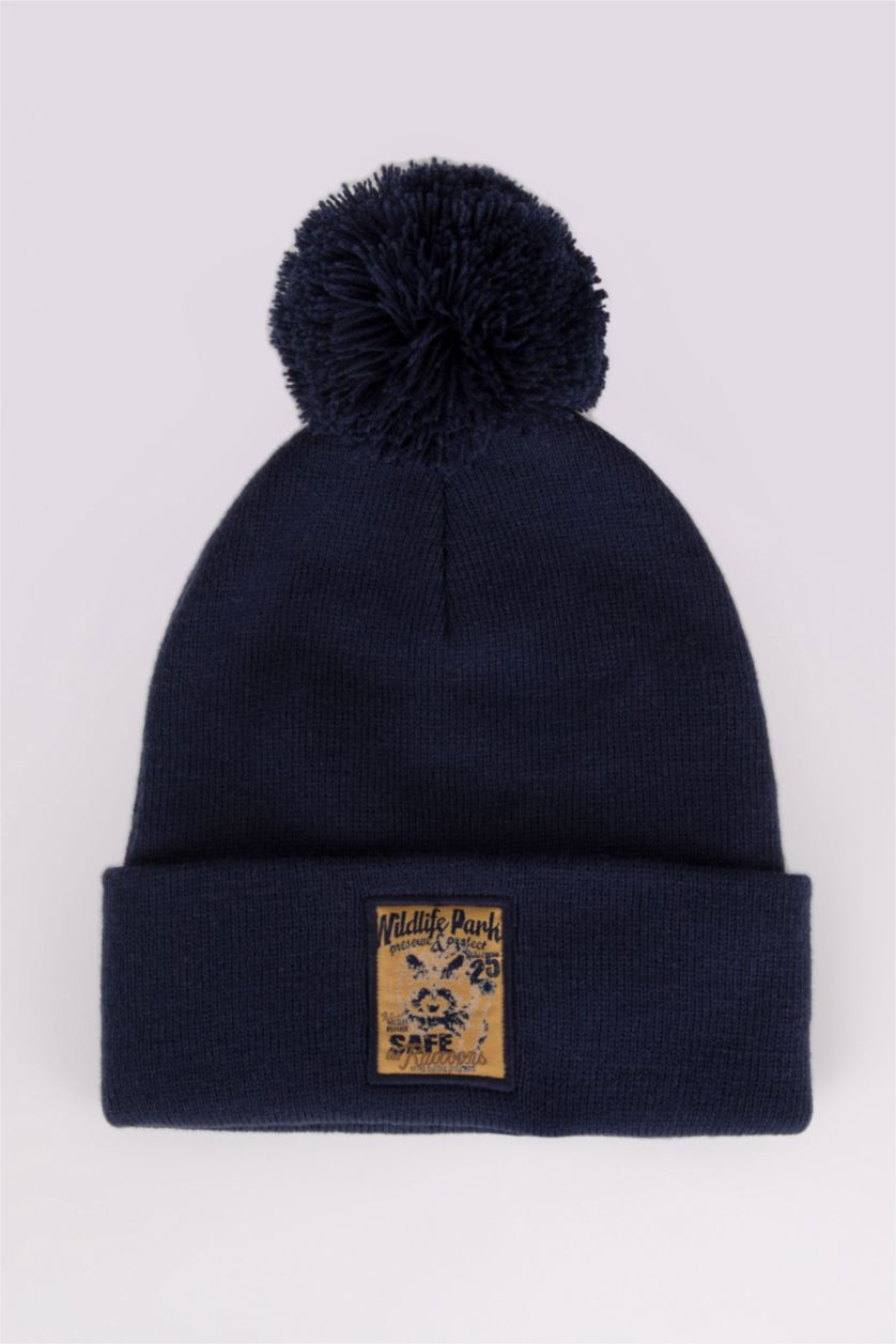 Erkek Çocuk - Genç Erkek Lacivert Erkek Çocuk Dokuma Etiketli Triko Bere