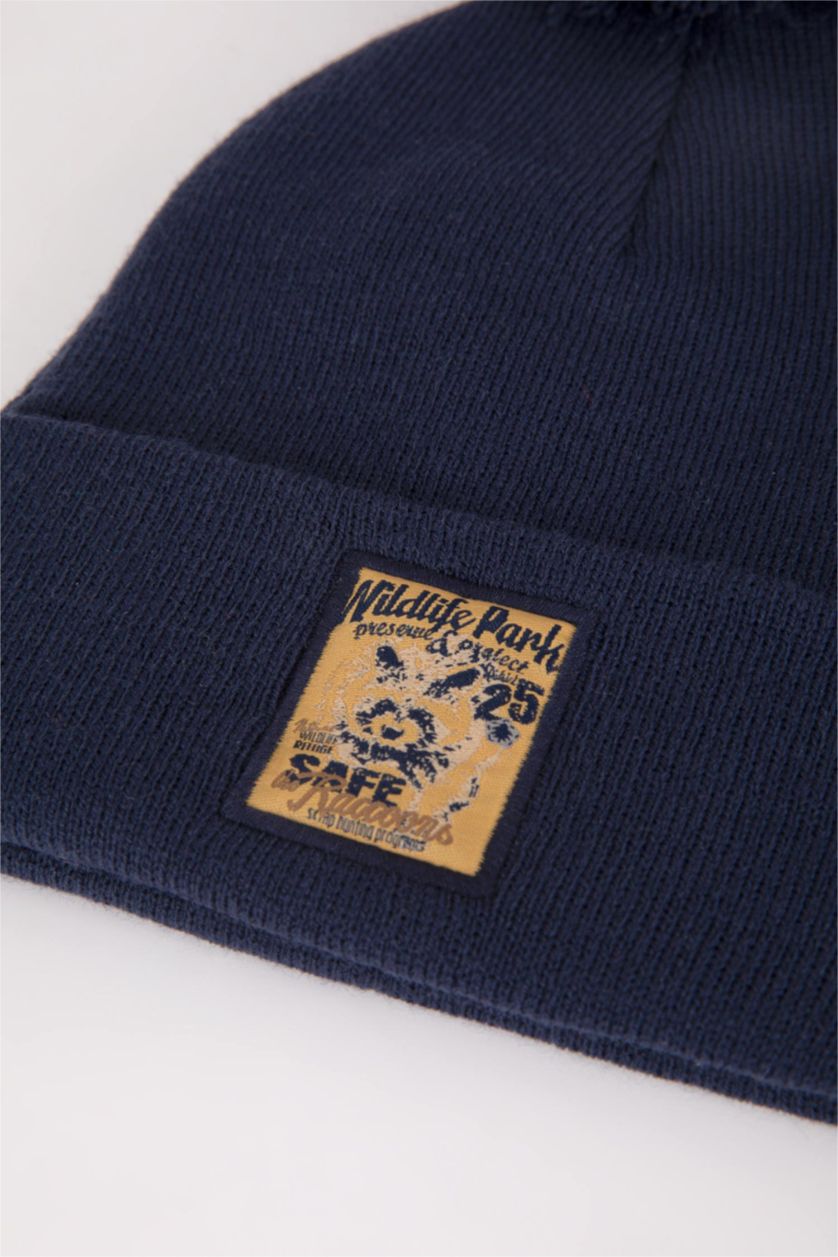 Erkek Çocuk - Genç Erkek Lacivert Erkek Çocuk Dokuma Etiketli Triko Bere