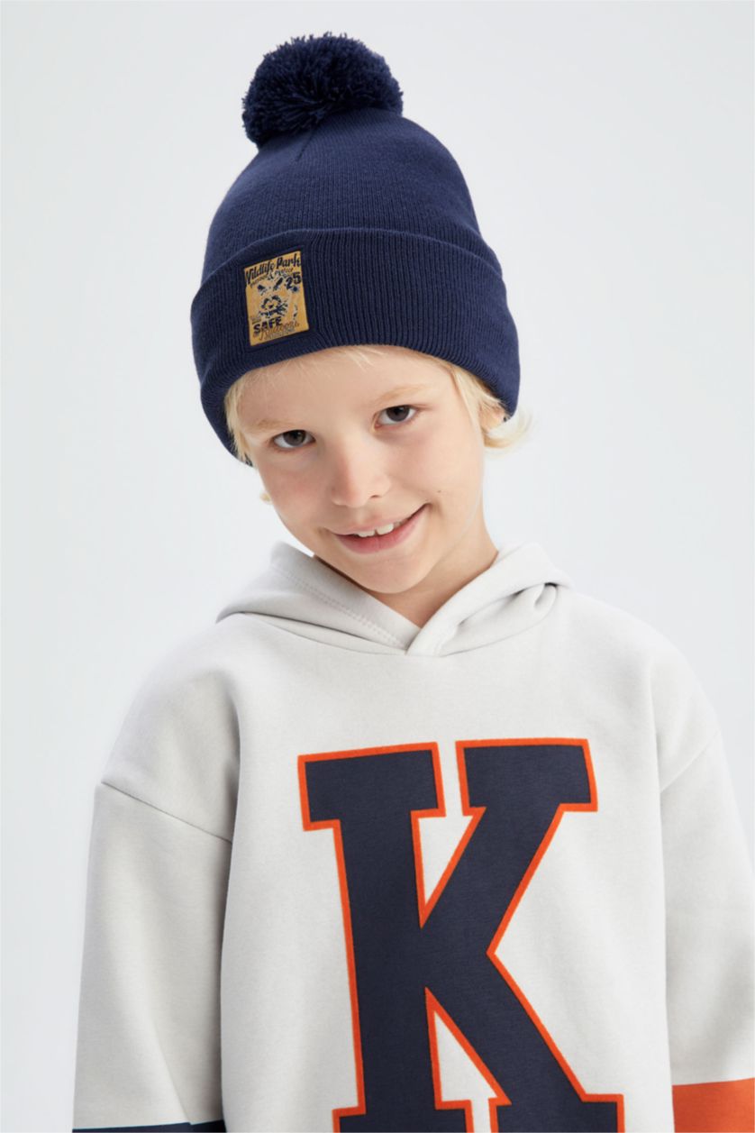 Erkek Çocuk - Genç Erkek Lacivert Erkek Çocuk Dokuma Etiketli Triko Bere