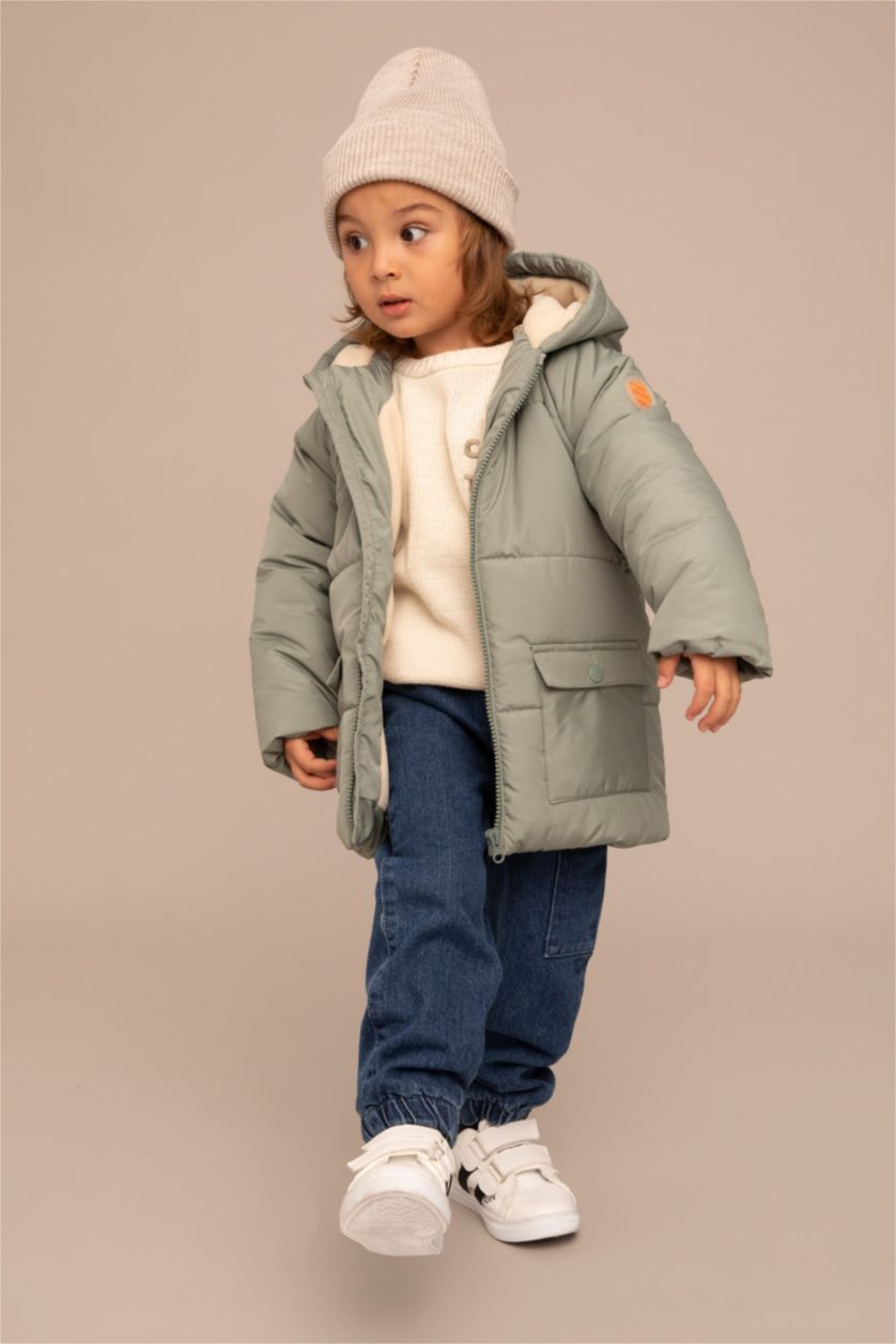 BÉBÉ GARÇON Vert Clair Veste Coupe Regular Doublée Polaire Et İmperméable