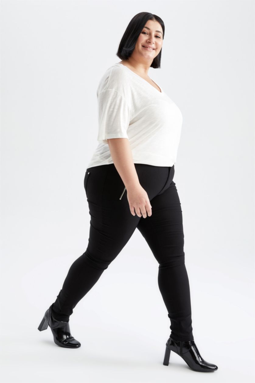 Woman Black Normal Waist Slim Fit Trousers