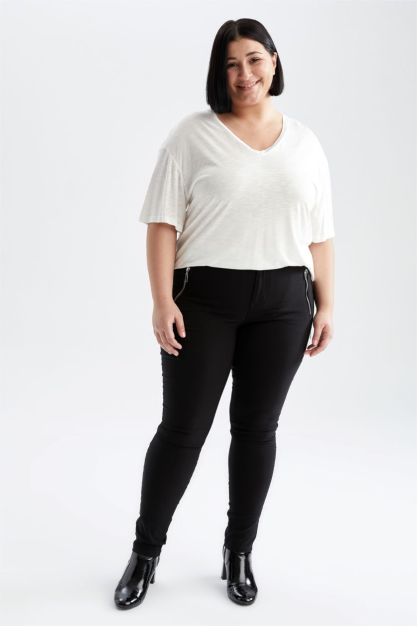 Woman Black Normal Waist Slim Fit Trousers
