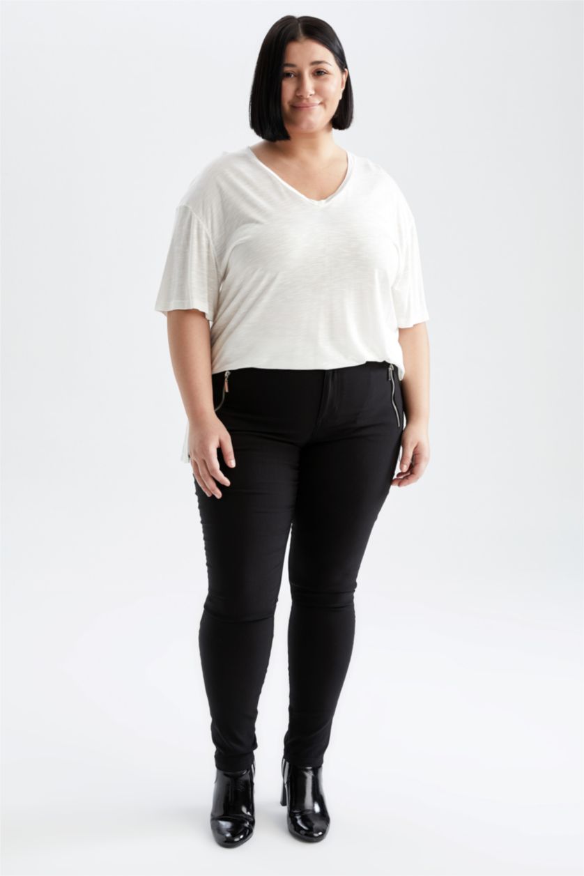 Woman Black Normal Waist Slim Fit Trousers