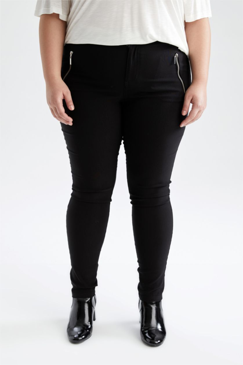 Woman Black Normal Waist Slim Fit Trousers