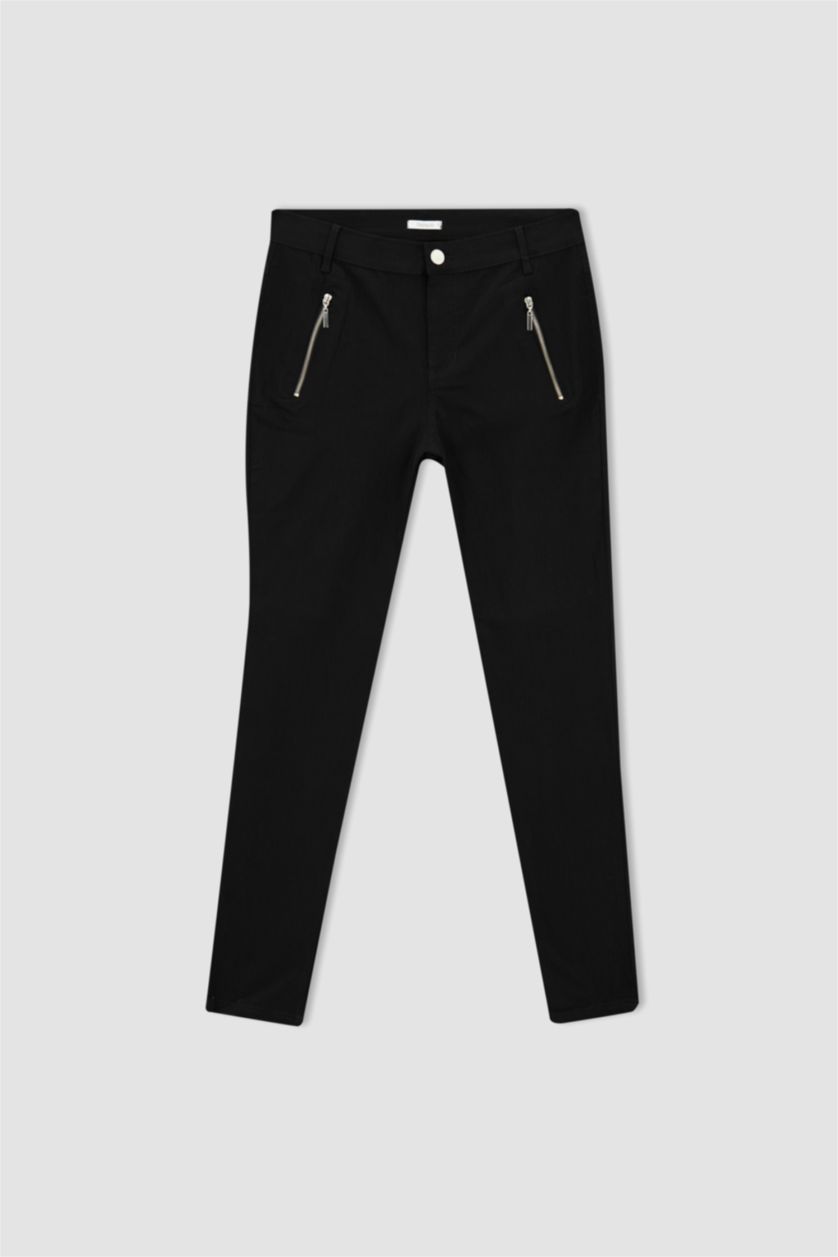 Woman Black Normal Waist Slim Fit Trousers