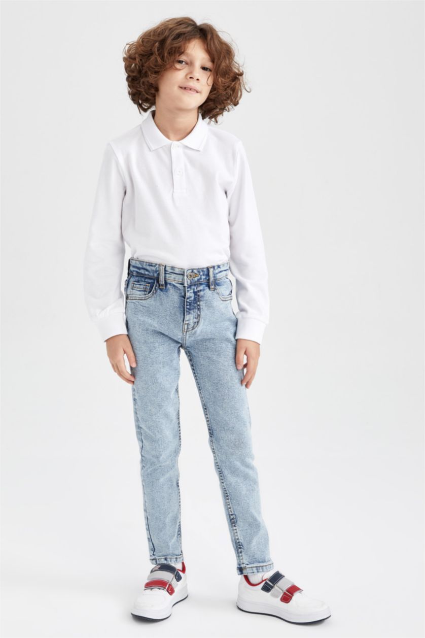 Erkek Çocuk - Genç Erkek Açık Mavi Slım Fıt Düz Paça Jean Pantolon Erkek Çocuk