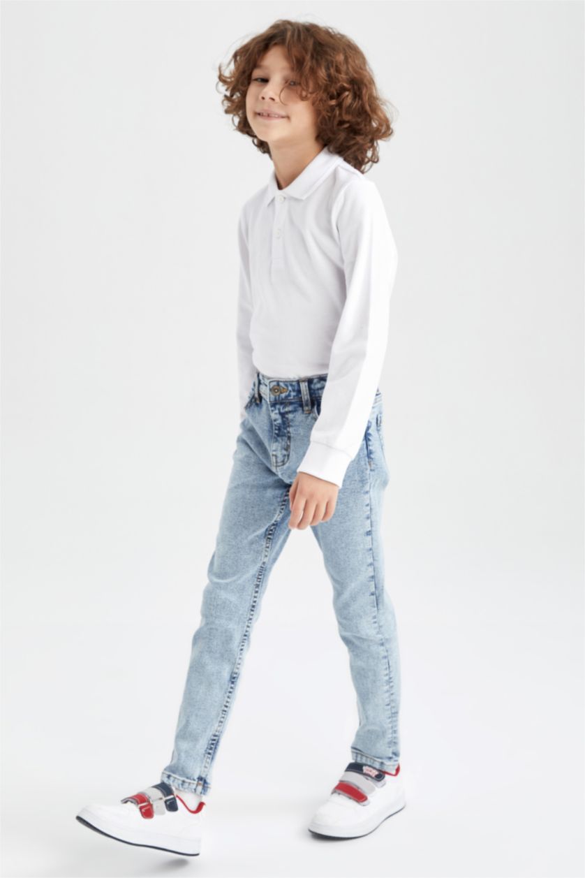 Erkek Çocuk - Genç Erkek Açık Mavi Slım Fıt Düz Paça Jean Pantolon Erkek Çocuk