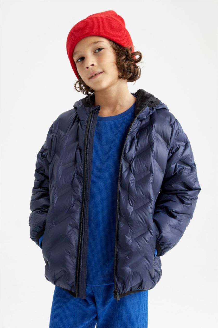 Erkek Çocuk - Genç Erkek İndigo Erkek Çocuk Kapüşonlu Pelüş Astarlı Şişme Mont