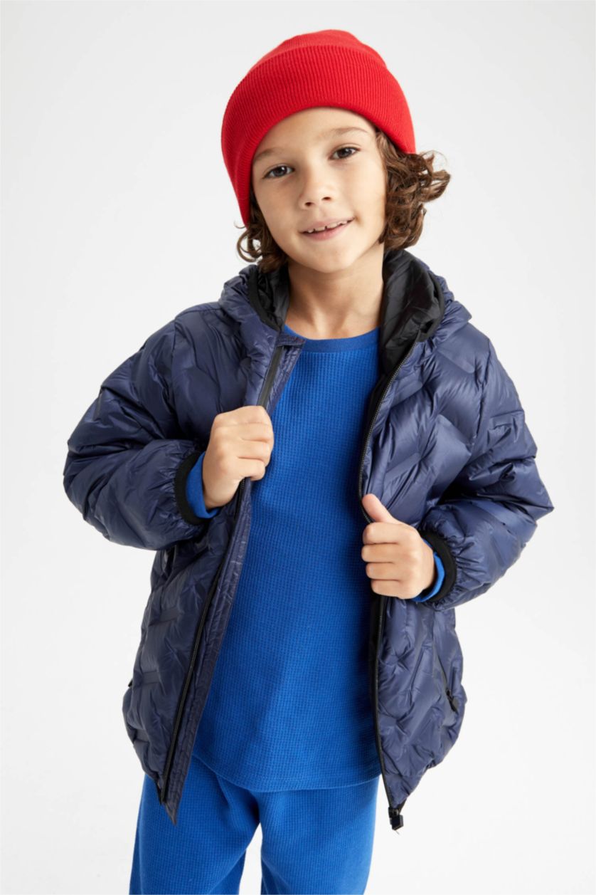 Erkek Çocuk - Genç Erkek İndigo Erkek Çocuk Kapüşonlu Pelüş Astarlı Şişme Mont