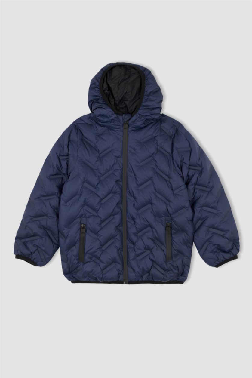 Erkek Çocuk - Genç Erkek İndigo Erkek Çocuk Kapüşonlu Pelüş Astarlı Şişme Mont