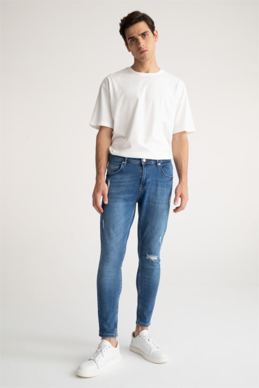 Erkek Mavi Carrot Fıt Pantolon