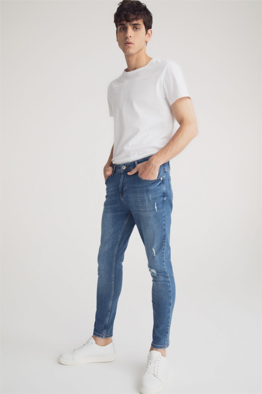 Erkek Mavi Carrot Fıt Pantolon