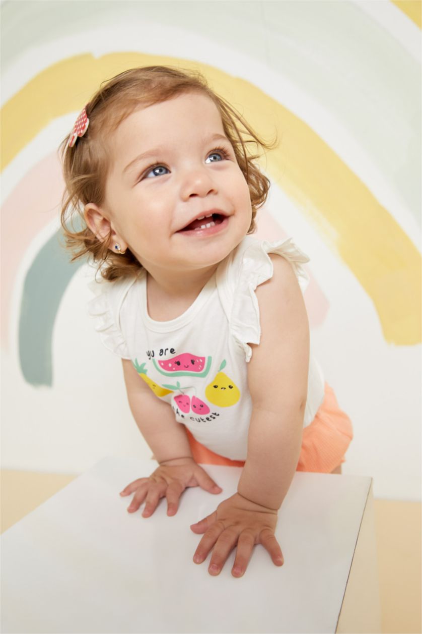 BÉBÉ FILLE Blanc Ensemble En Tricot Col enveloppe Fruit Manche Courte 2 BéBé Fille