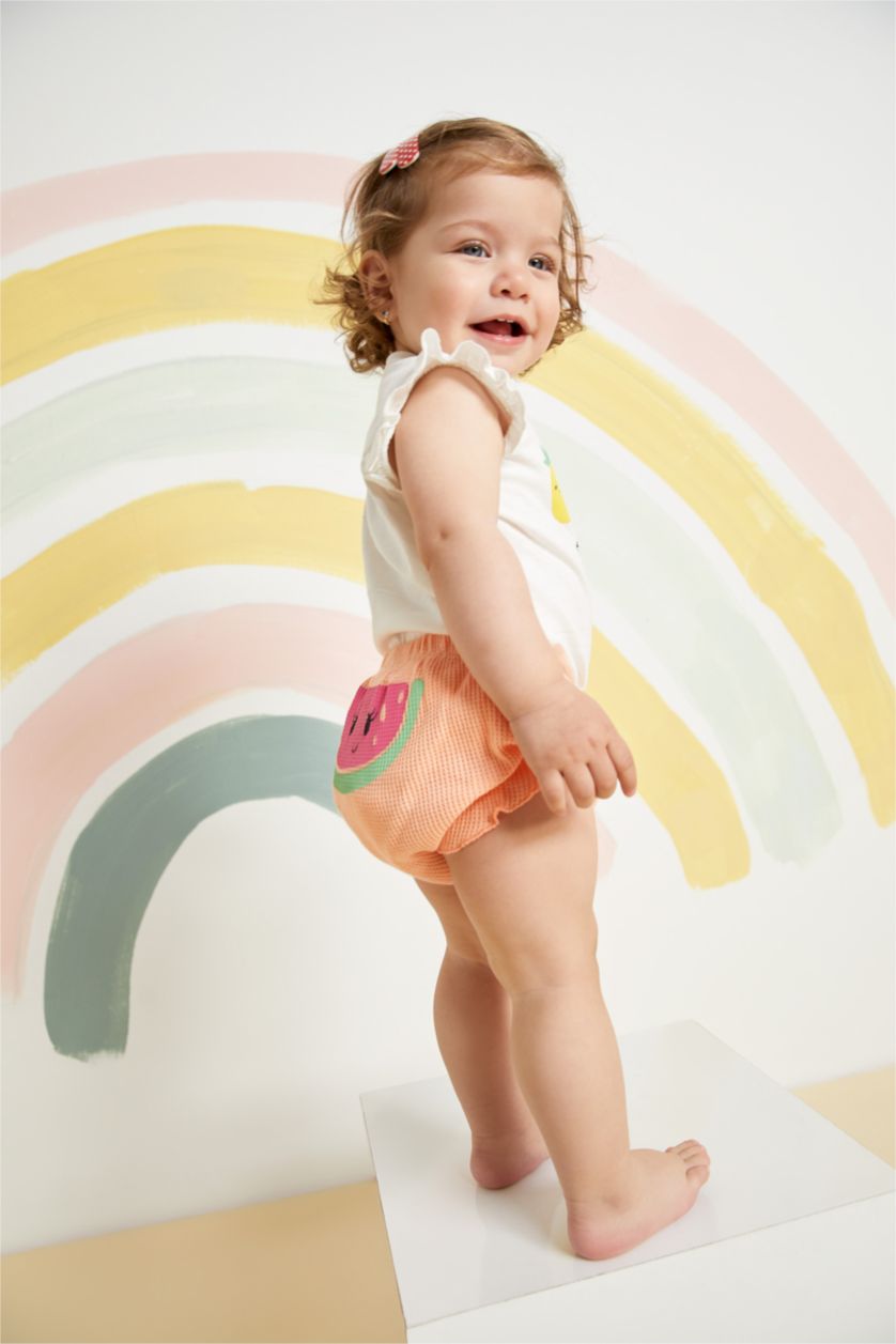 BÉBÉ FILLE Blanc Ensemble En Tricot Col enveloppe Fruit Manche Courte 2 BéBé Fille