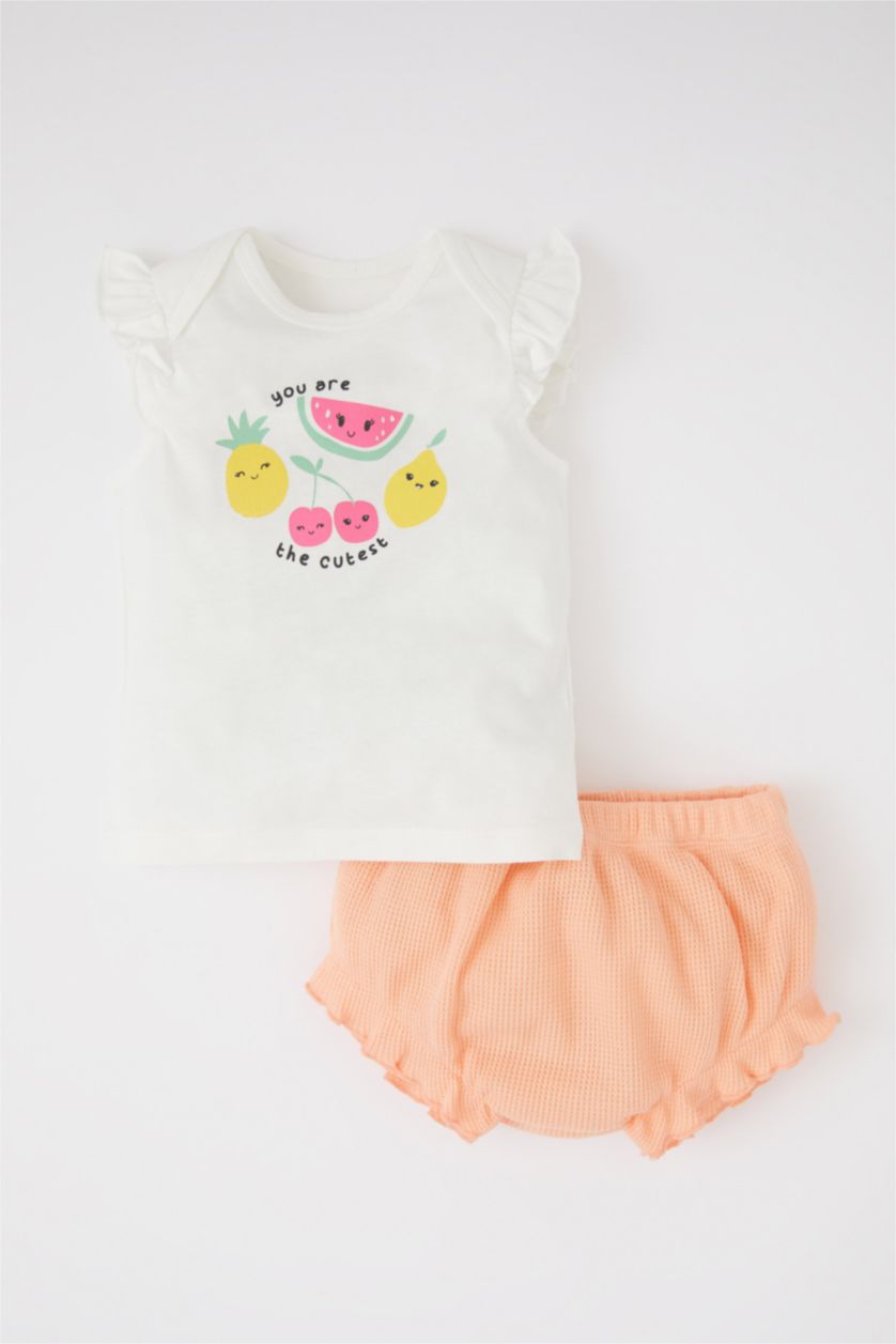 BÉBÉ FILLE Blanc Ensemble En Tricot Col enveloppe Fruit Manche Courte 2 BéBé Fille