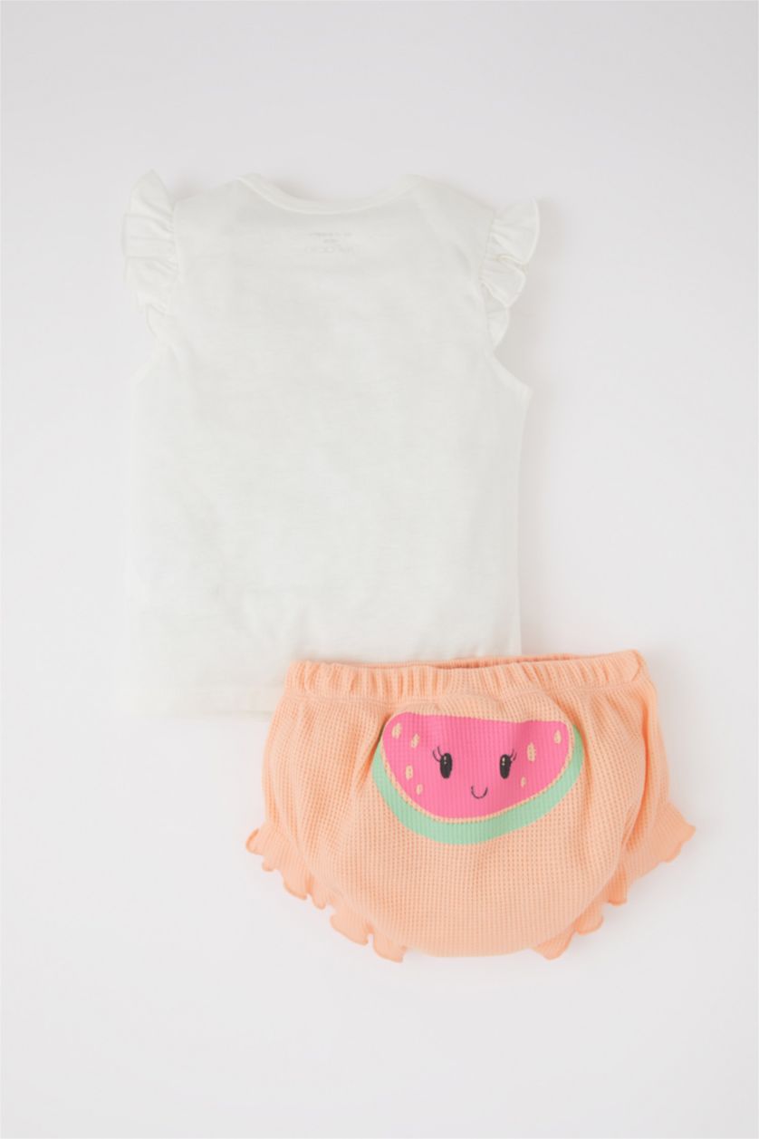 BÉBÉ FILLE Blanc Ensemble En Tricot Col enveloppe Fruit Manche Courte 2 BéBé Fille