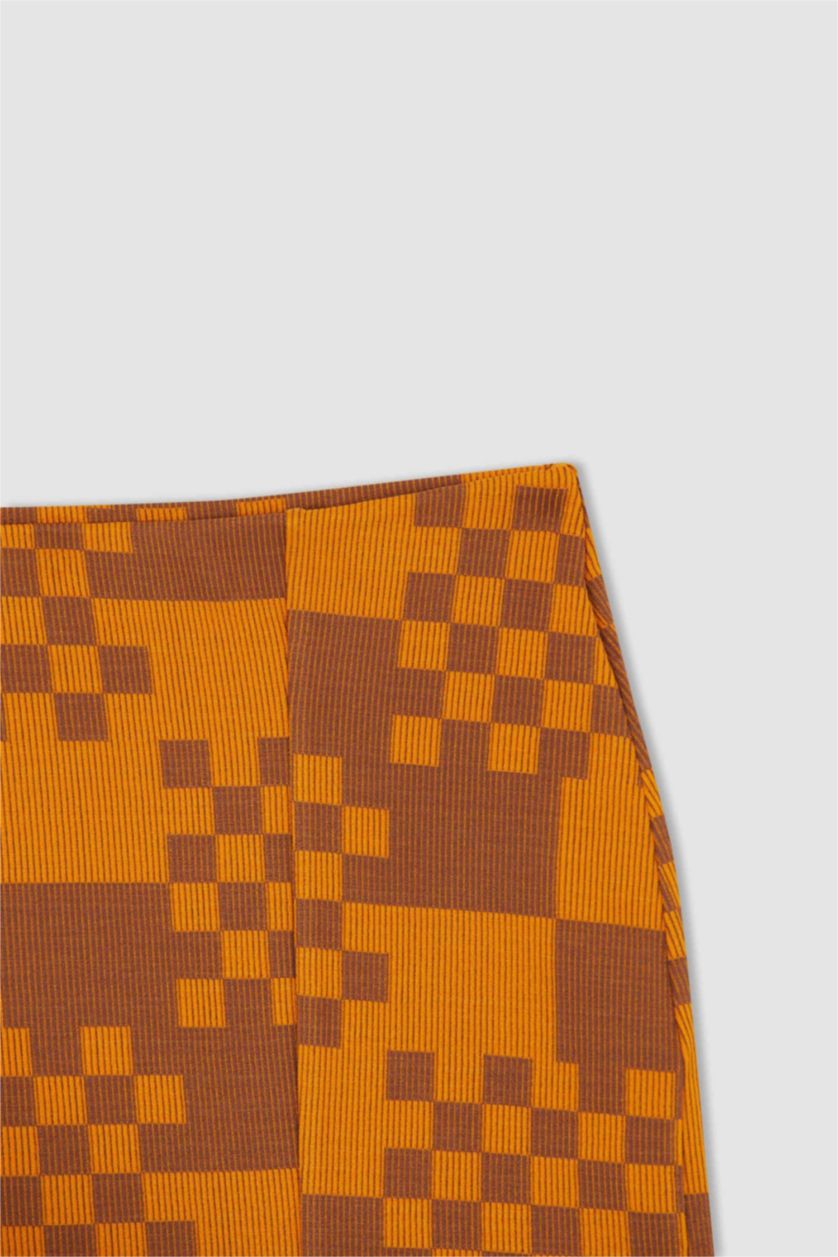 WOMAN Brown A-Line Checkered Patterned Slit Detail Mini Skirt