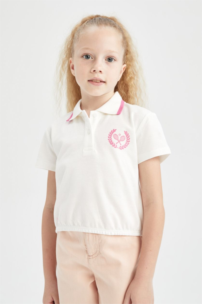 FILLES Blanc T-shirt crop polo en piqué de coton manches courtes pour fille