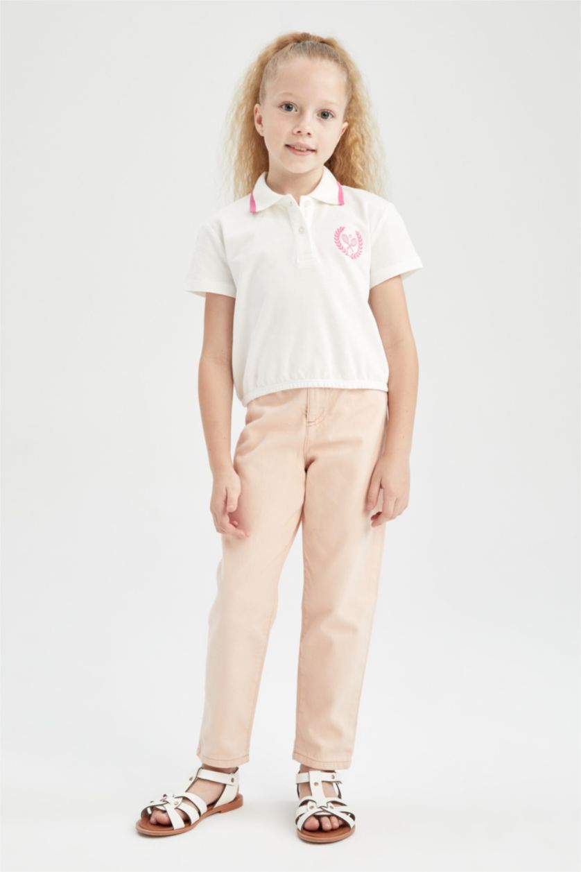 FILLES Blanc T-shirt crop polo en piqué de coton manches courtes pour fille