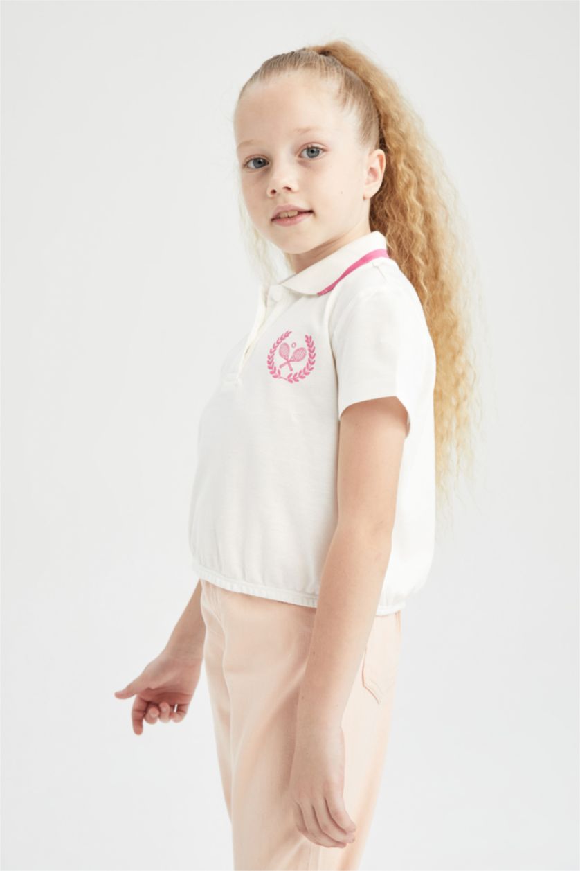 FILLES Blanc T-shirt crop polo en piqué de coton manches courtes pour fille